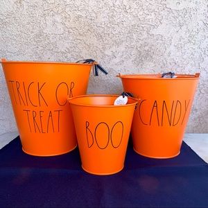 NEW 2022 Orange Rae Dunn Halloween Metal Pail Bucket (set of 3) 9in 7in 5in